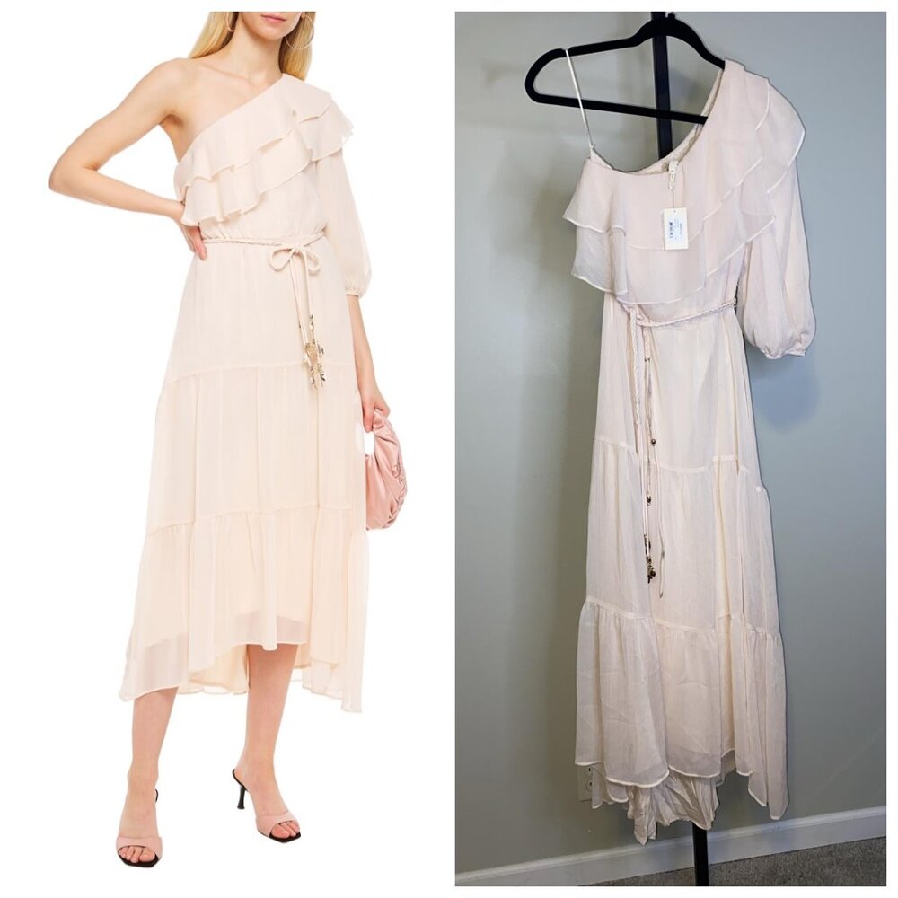 Maje One-shoulder ruffled georgette midi dress - Picture 1 of 8